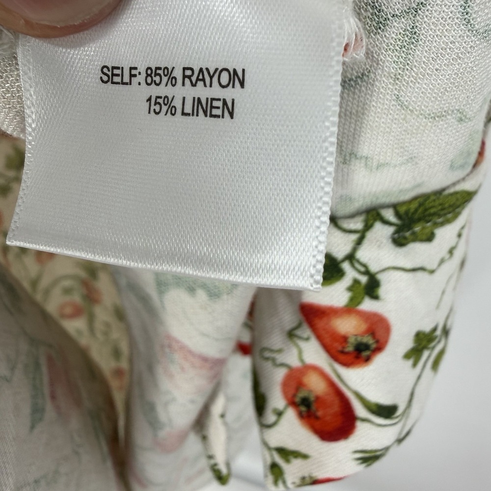 JANE + DELANCEY Tomato Print Midi Shirt Dress S Linen Blend Cottage Garden Natur - Picture 11 of 15